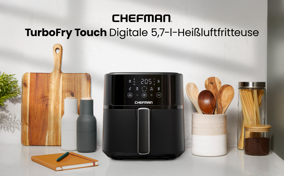 Фритюрниця без олії Chefman 5.7L з Hi-Fry технологією, сенсорне управління, антипригарне покриття, чорна