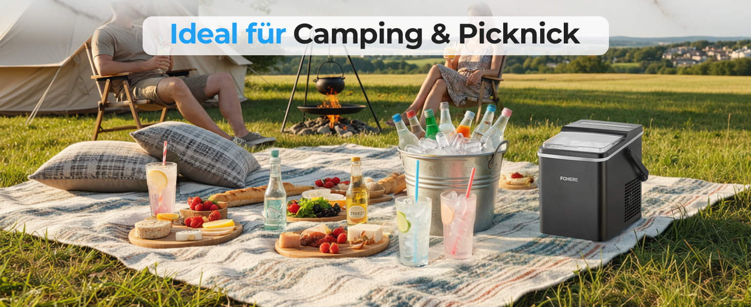 Льодогенератор Fohere портативний з ручкою, 14 кг/24 год, кулі 9 шт за 5 хв, 2 розміри, самоочищення, для дому, кухні, офісу, кемпінгу, вечірок