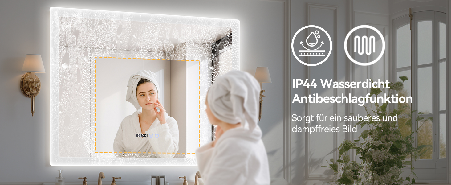 Дзеркало для ванної кімнати YU YUSING з підсвічуванням 80x60 см, LED, 3 кольори світла, регулювання яскравості, антизапар, сенсорне управління, таймер, скло, IP44