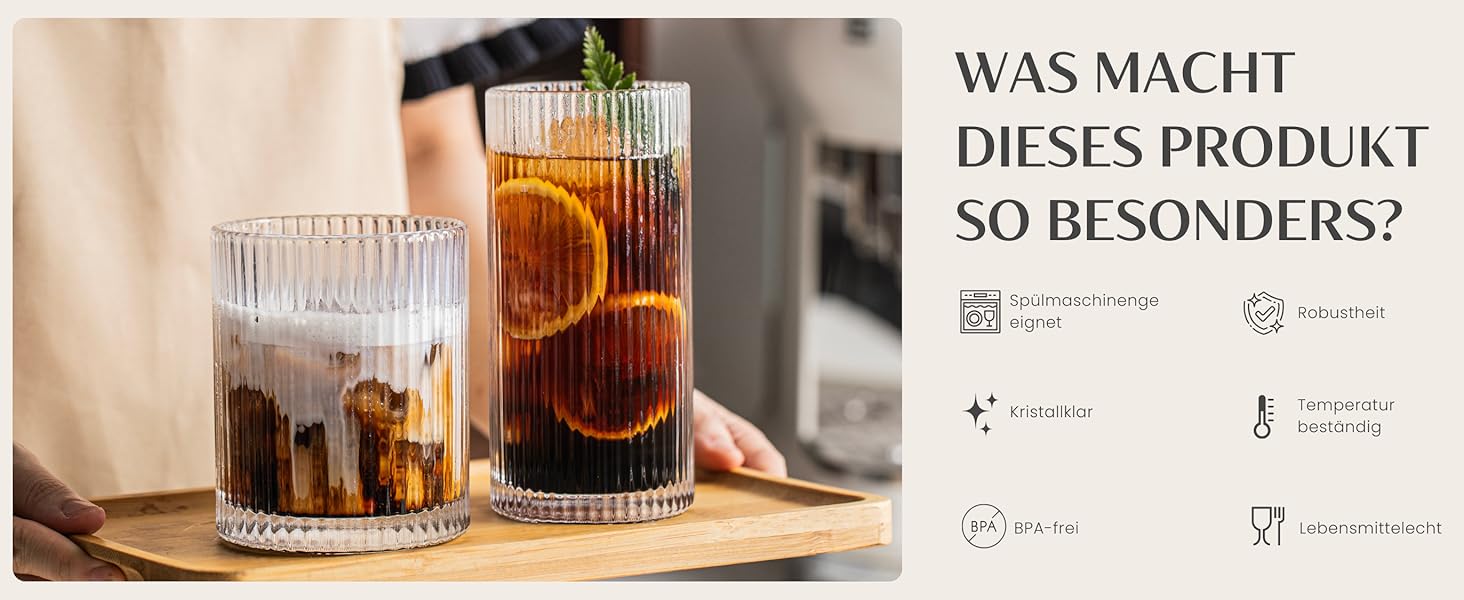 Набір склянок INSETLAN 370мл (6 шт.) для напоїв: віскі, пива, соків, кави та коктейлів | Склянка Long Drink | Склянка для води | Склянка для напоїв | Можна мити в посудомийній машині