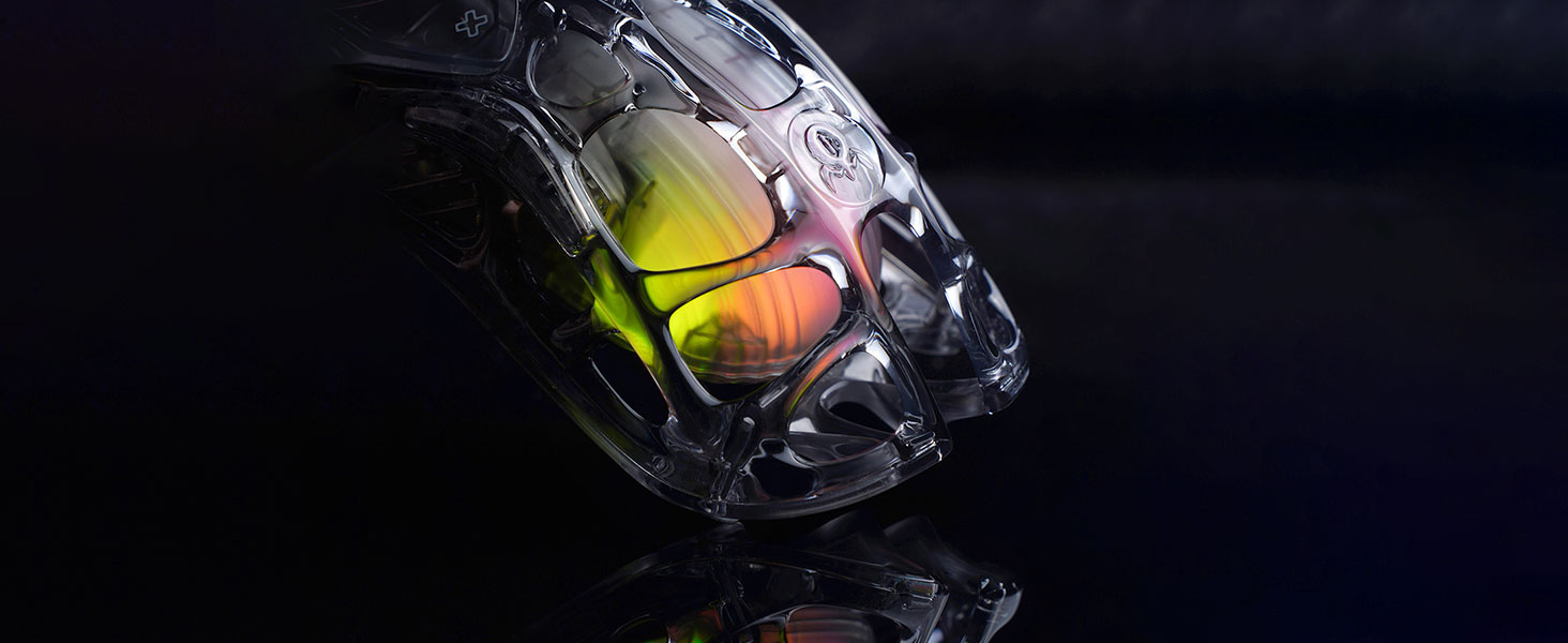 GravaStar Mercury M2 Бездротова ігрова миша з 26000 DPI, сенсор PAW3395, 79г, 5 RGB-режимів, 5 програмованих кнопок, Tri-Mode (2.4GHz/Bluetooth/кабель), для PC/Mac – (Прозорий чорний)