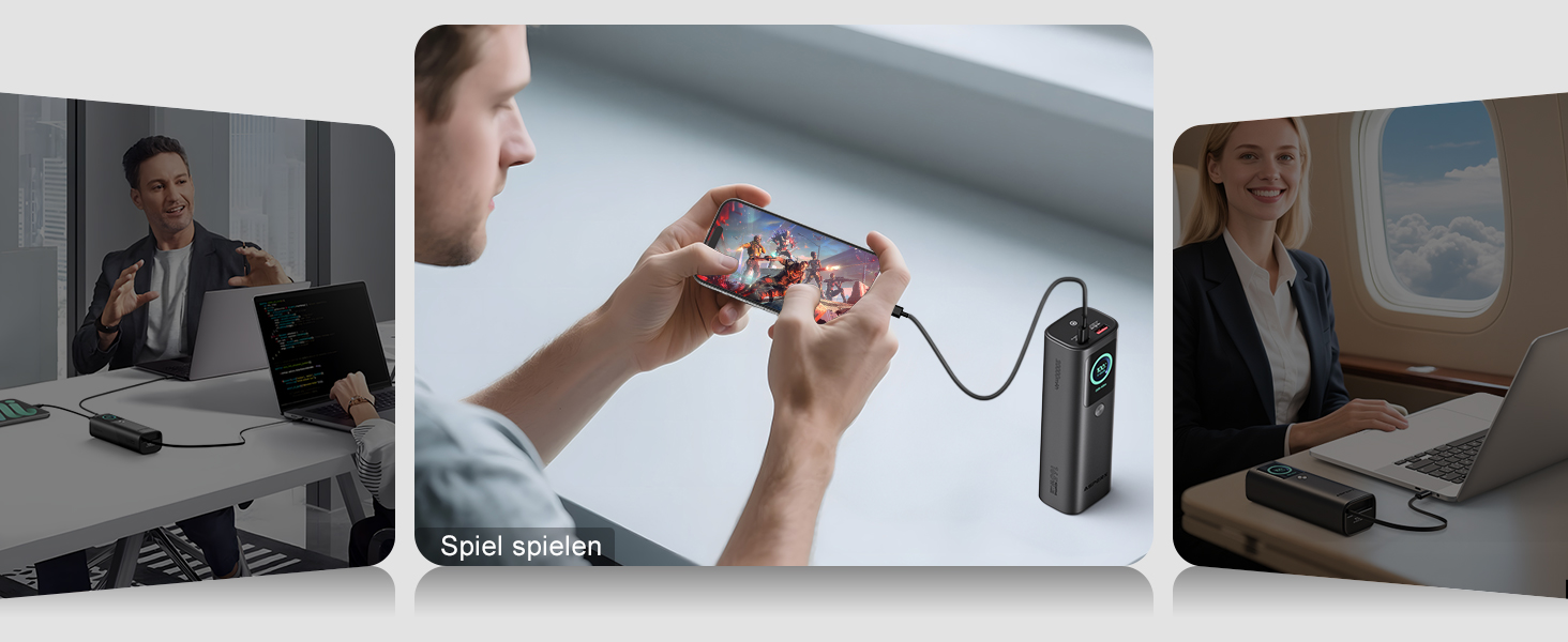 Power Bank AsperX 20000mAh, 165W, 2x USB-C (100W), для ноутбуків, iPhone, MacBook, Samsung, вбудований кабель 60см, TFT-дисплей