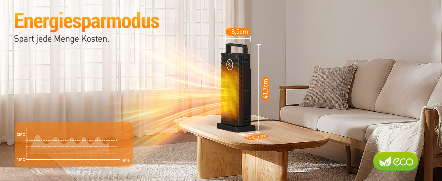 Електричний обігрівач з керамічним нагрівачем, 3 режими, 2000W, осциляція 70°, захист від перекидання, тихий обігрівач для дому та офісу