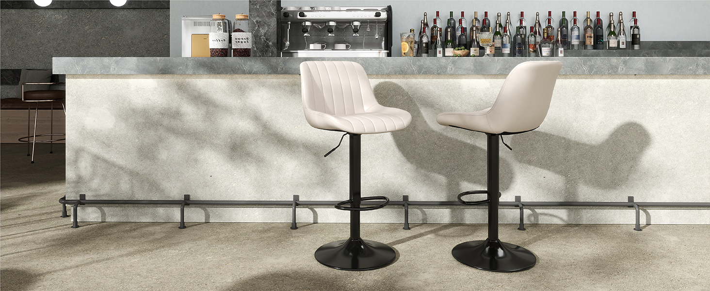 Набір з 2 барних стільців Youhauchair, обертаються, регульована висота, PU-шкіра, бежевий