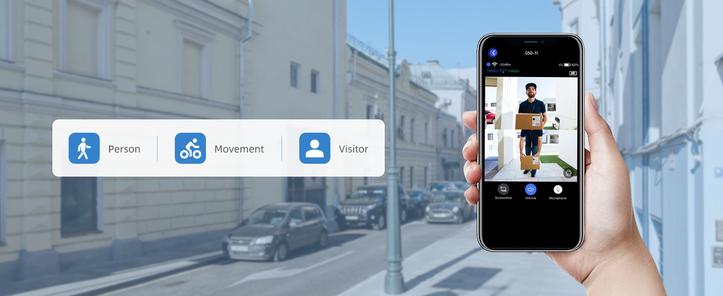 Відеодомофон з Wi-Fi, камера HD, 2.4G, нічне бачення, PIR-датчик руху, 2 камери, 2-сторонній аудіо, з бездротовим дзвінком
