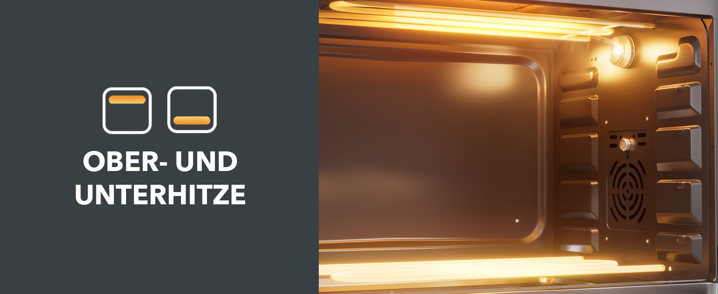 Багатофункціональна міні-піч Heinrich's з об'ємом 48л, конвекція, таймер 8год, підсвітка, 100-230°C, сенсорне керування, з аксесуарами, чорна, 2000W