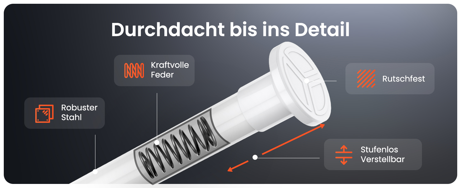 Телескопічна штанга для кріплення 260-310 см, Ø 25 мм, багатофункціональна штанга без свердління - для штор, душових завіс, ванної кімнати та балкону (90-160 см, біла)