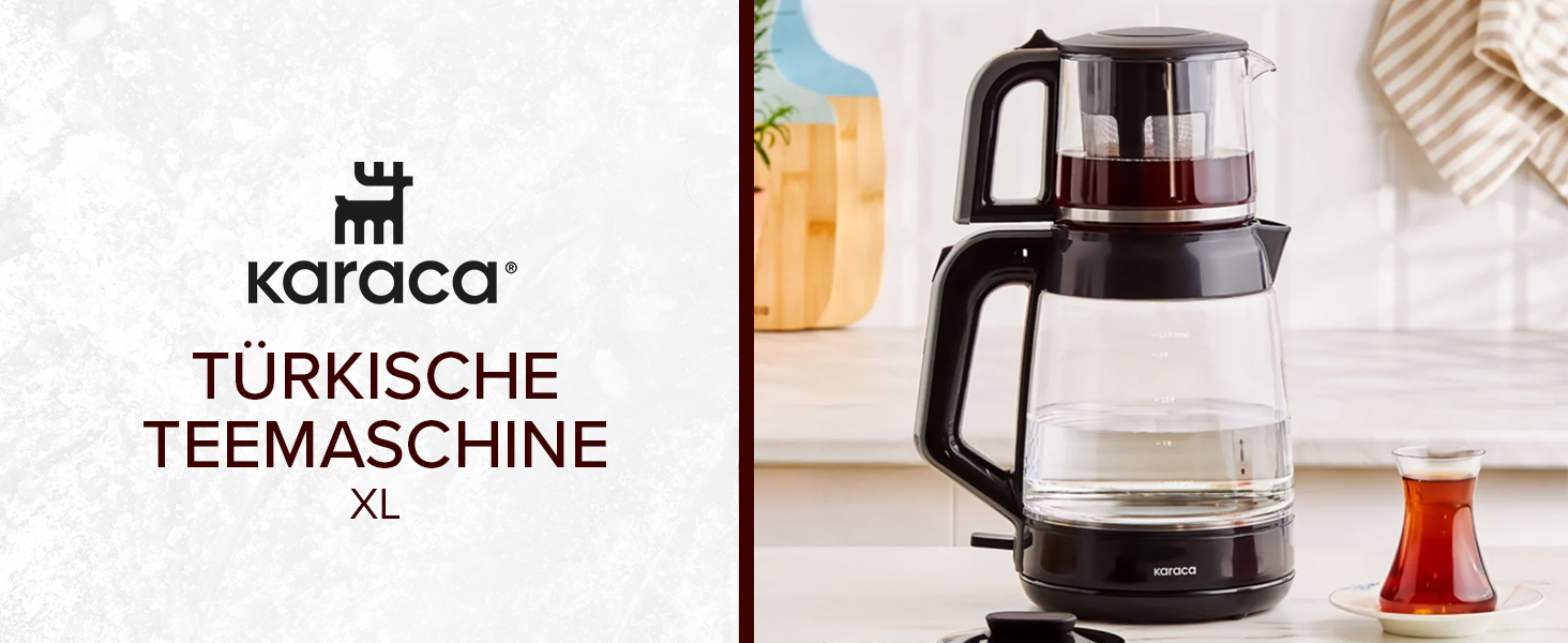 Чайник-заварник електричний Karaca Glass XL 2 в 1, чорний, 0.9л/2.2л, LED, 360°