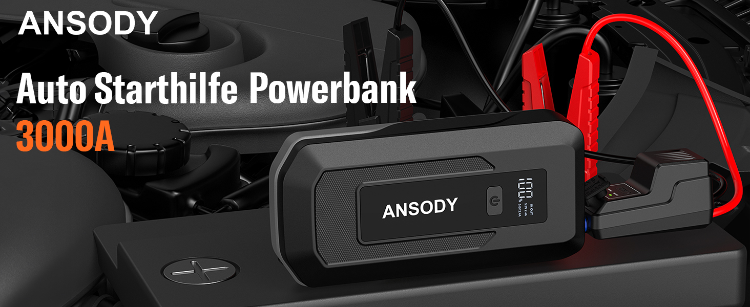 Бустерний пускач автомобіля 3000A Powerbank для авто 12V (до 10л бензин/8л дизель) з LED-ліхтарем та пусковими кабелями, сірий