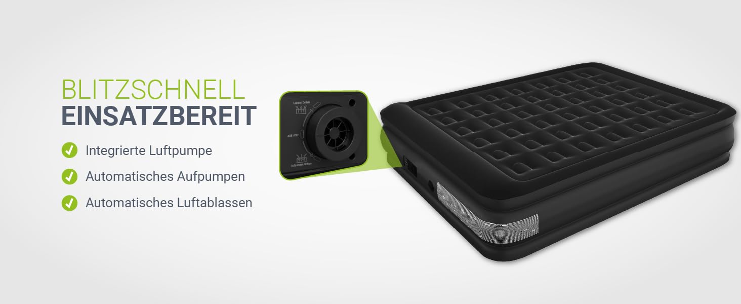 Надувний матрац Juskys самонадувний 150x200 см - 2 місця з вбудованим насосом - ідеальний для гостей та кемпінгу - водонепроникний, блакитно-білий (чорний, двоспальний)