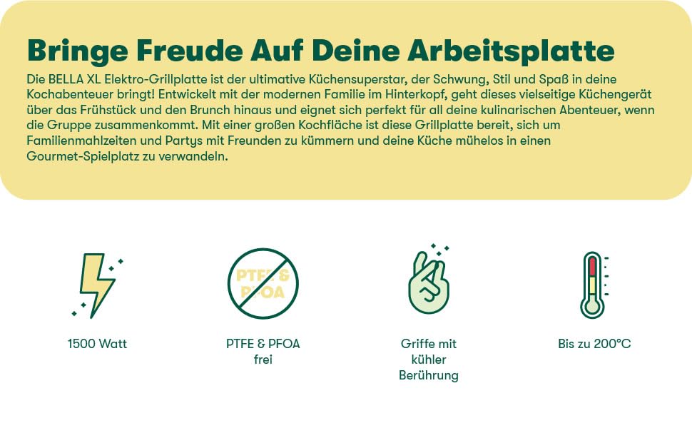 Електрична гриль-плита BELLA XL з керамічно-титановою поверхнею, для приготування 15 яєць одночасно, з антипригарним покриттям Healthy-Eco, легко миється, велика вмикаючася поверхня для приготування, 30,5 x 56 см, колір: мідний/чорний