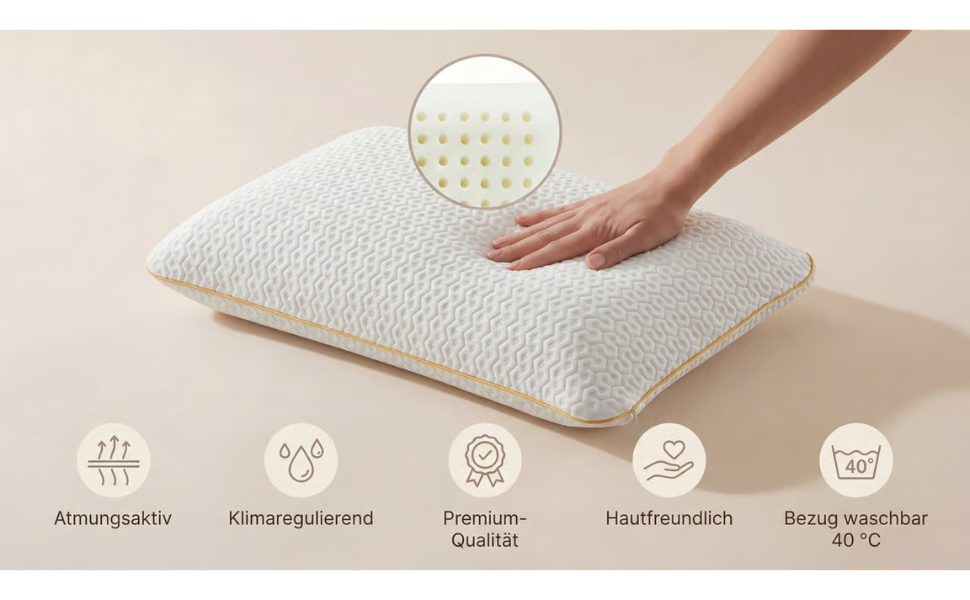 Ортопедична подушка для шиї Air Comfort Flow+ з дихаючим чохлом, піна з пам'яті, 60x40x15 см