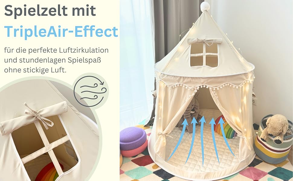 Намет для дітей Tipi з м'якого бавовняного полотна Silky-Cotton | Бежевий, 1 вхід, 3 вікна, Tasche & Bodenmatte | Стабільний намет-іграшка для хлопчиків та дівчаток