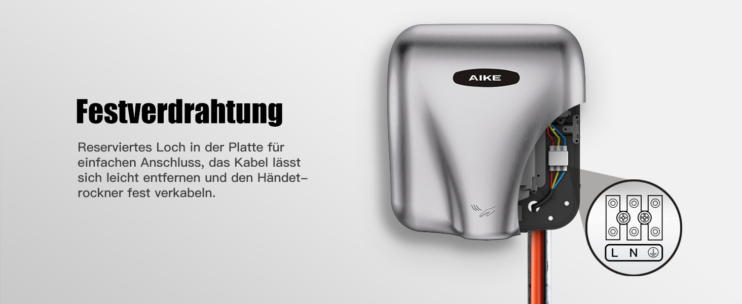 AIKE AK2801B Преміум сушарка для рук - електрична, з датчиком, HEPA-фільтр, нержавіюча сталь, 10-15 сек сушіння