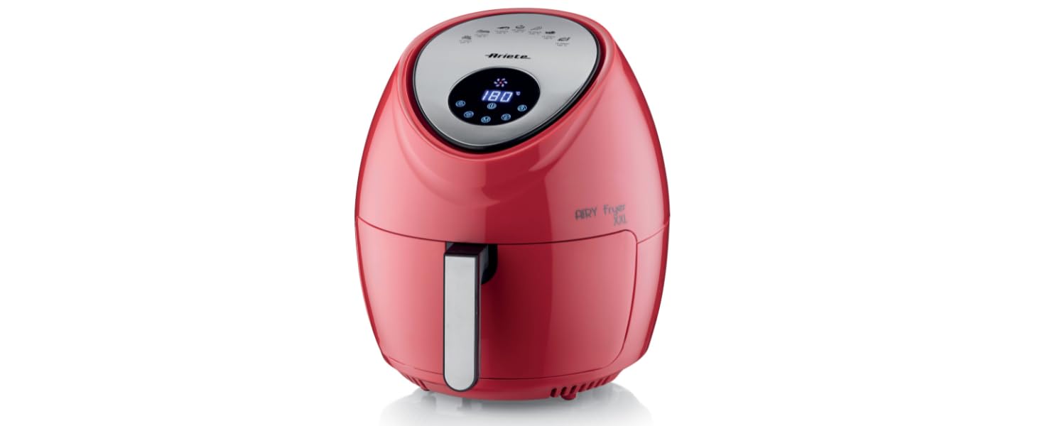 Аерофритюрниця Ariete Airy Fryer XXL 4618, 7 л, 1800 Вт, сенсорний LCD-дисплей, 7 програм, таймер 60 хв, червона