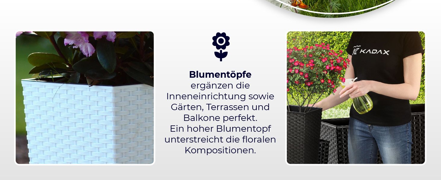 Набір горщиків для квітів KADAX 3 шт. (36/46,5/57,5 см) – пластикові, вологостійкі, для дому та саду, графіт, ротанг