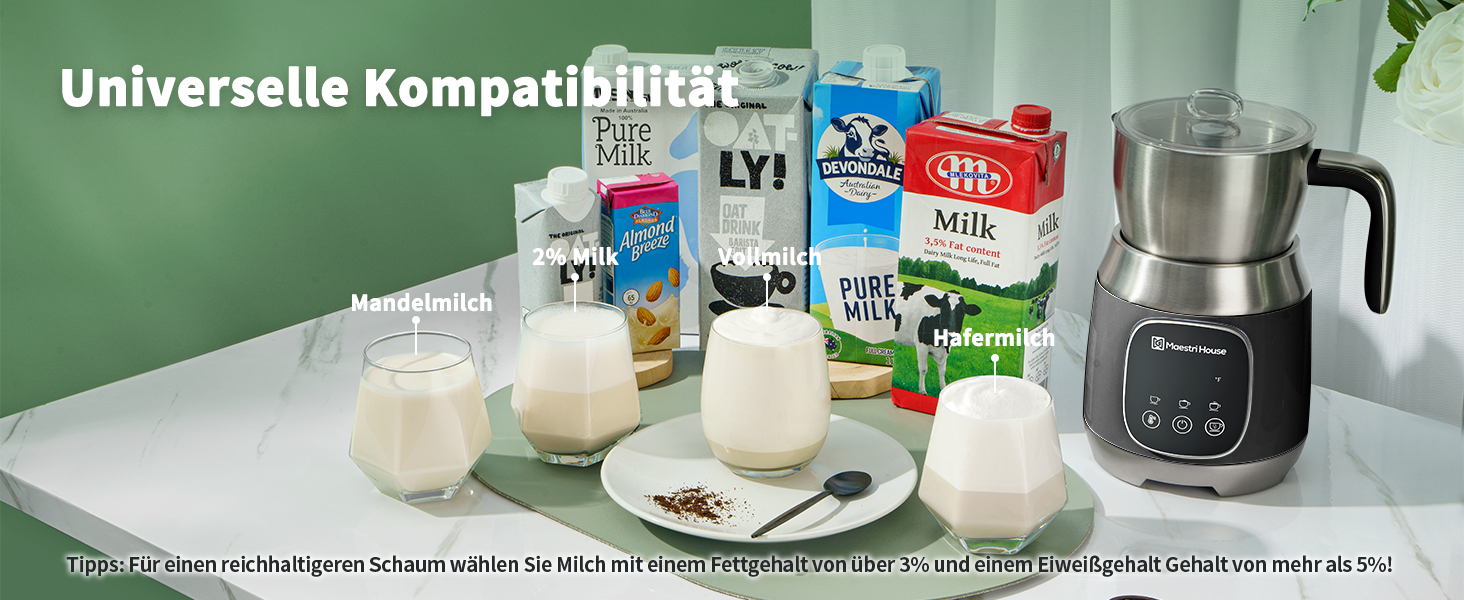 Електричний спінювач молока Maestri House 600 мл, 12-в-1, з регулюванням температури та функцією пам'яті, з нержавіючої сталі, чорний