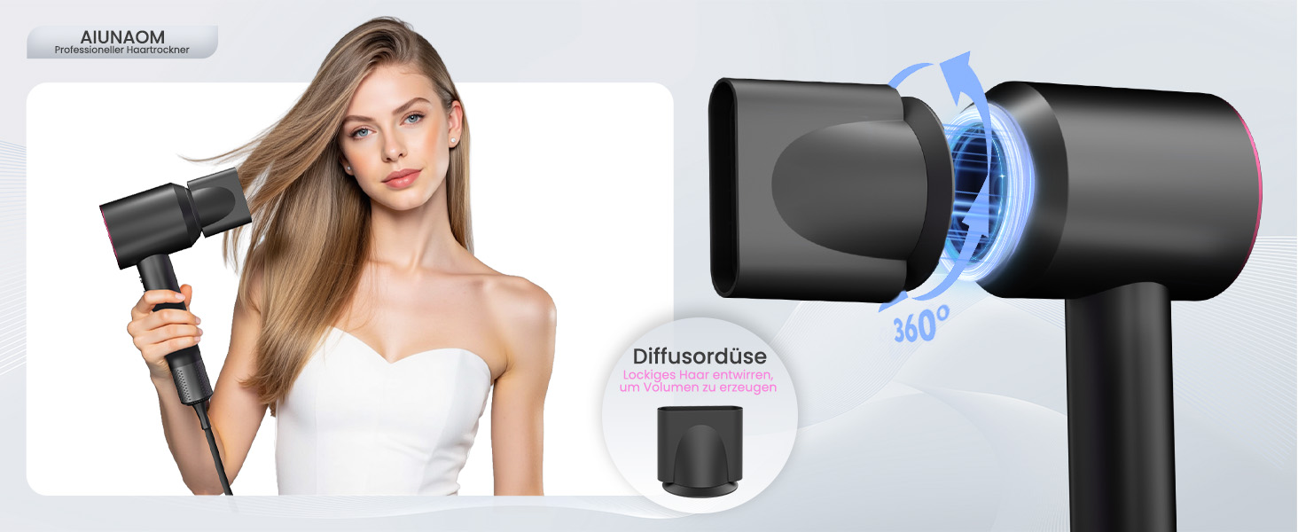 Професійний фен для волосся з високошвидкісним двигуном 160 000 об/хв, іонізацією (500 млн іонів), магнітною насадкою, 3 режими швидкості та 4 рівні температури, для дому, салонів та тварин
