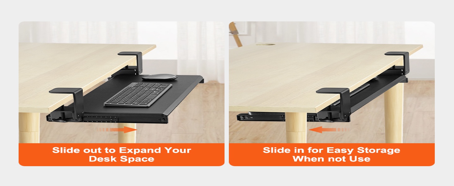 Висувна платформа для клавіатури VEVOR під стіл, 680 x 280 мм, з міцною C-клемою, для дому та офісу