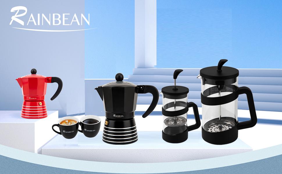 RAINBEAN Френч-прес для приготування кави, 3/6 чашок, 1000 мл (34 oz), з нержавіючої сталі та боросилікатного скла