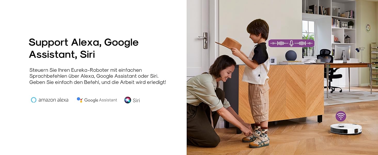 Робот-пилосос Eureka E20 Plus з потужністю 8000 Па, самостійною станцією очищення, функцією запобігання заплутування, 3D уникнення перешкод, 180 хвилин роботи, DuoDetect AI, білий