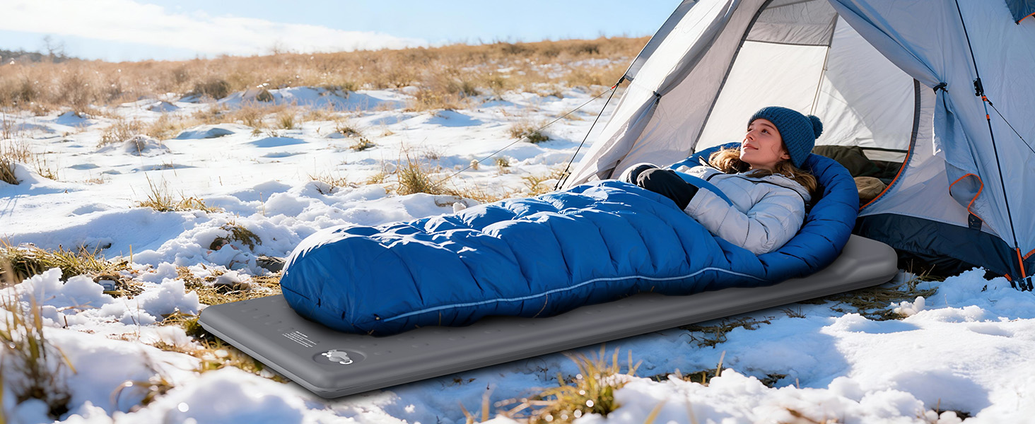Самонадувний кемпінговий матрац KASIMO з ефектом пам'яті (Memory Foam), R-Value 9.5, потовщена туристична підстилка з подушкою для намету, авто та подорожей, сірий, одномісний
