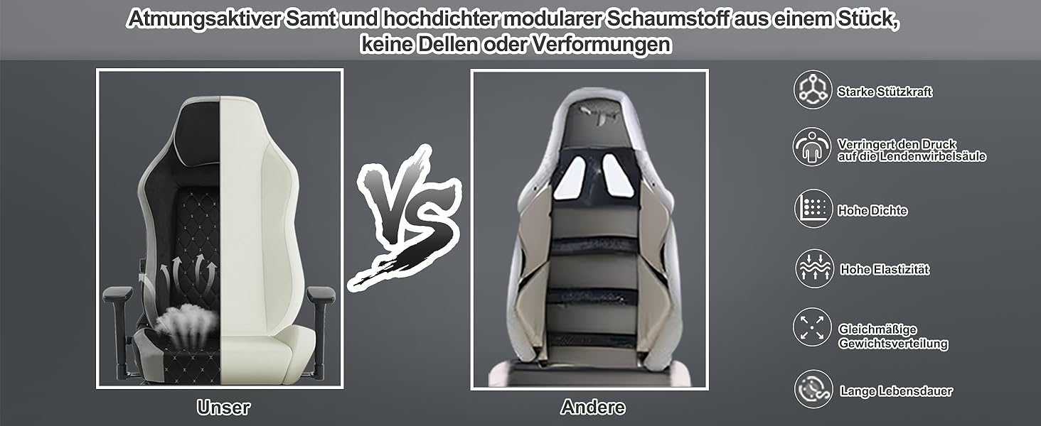 Ігровий крісло WOLTU, офісне крісло ергономічне, з інтегрованим м'яким наповнювачем, адаптивною підтримкою попереку, підніжкою, підлокітниками, оксамитовим покриттям, металевим каркасом, чорний + сірий, GS05szg Чорний+сірий Оксамит