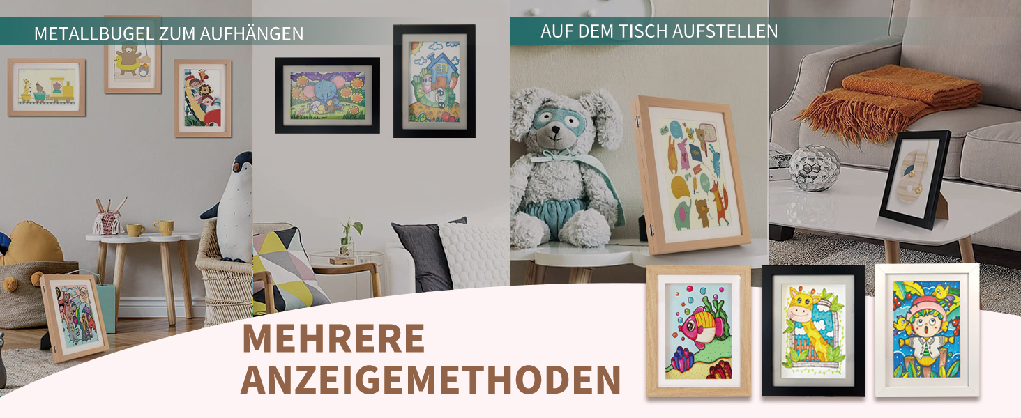 Рамки для фотографій A4, 2 шт. - Чорні, для дитячих малюнків, школи, дому, офісу