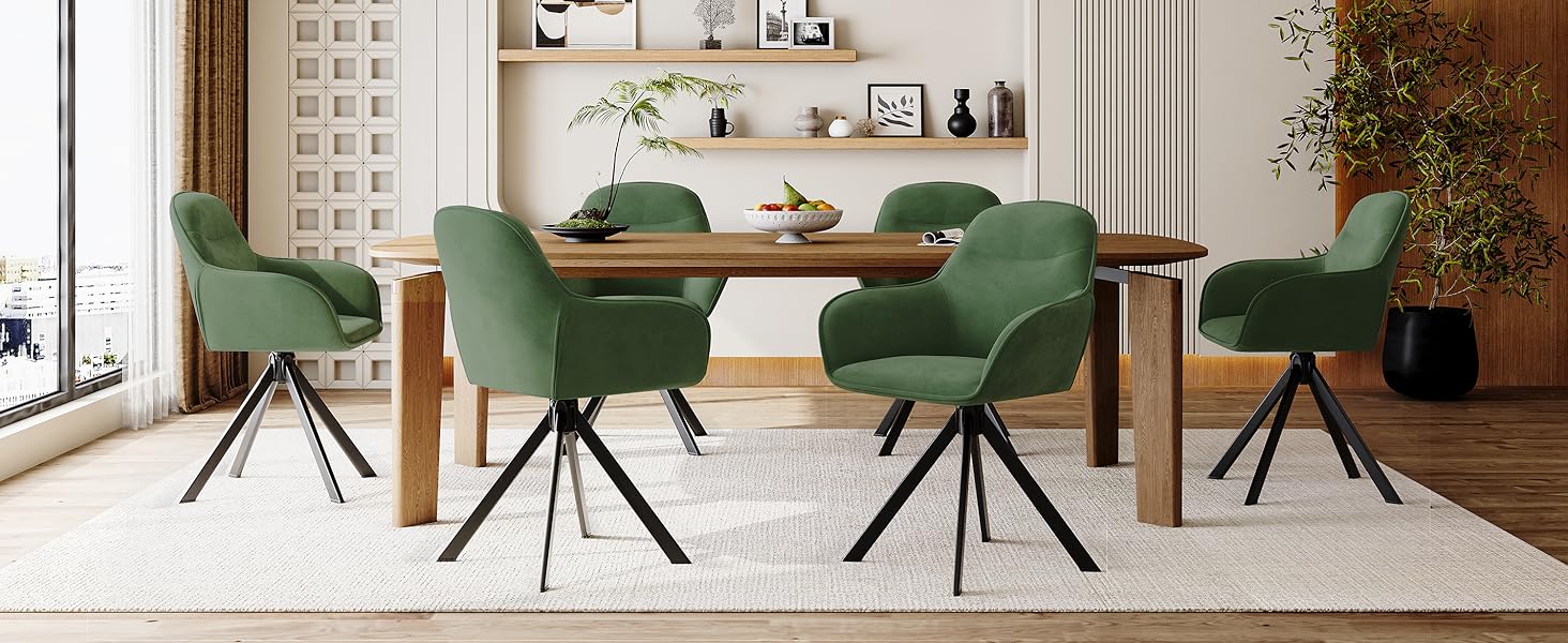 Набір обертових стільців для їдальні з підлокітниками (2 шт.), зелені