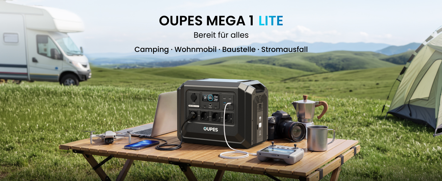 Портативна зарядна станція OUPES Mega 1 Lite, 2000Вт, 1024Вт·год, сонячний генератор