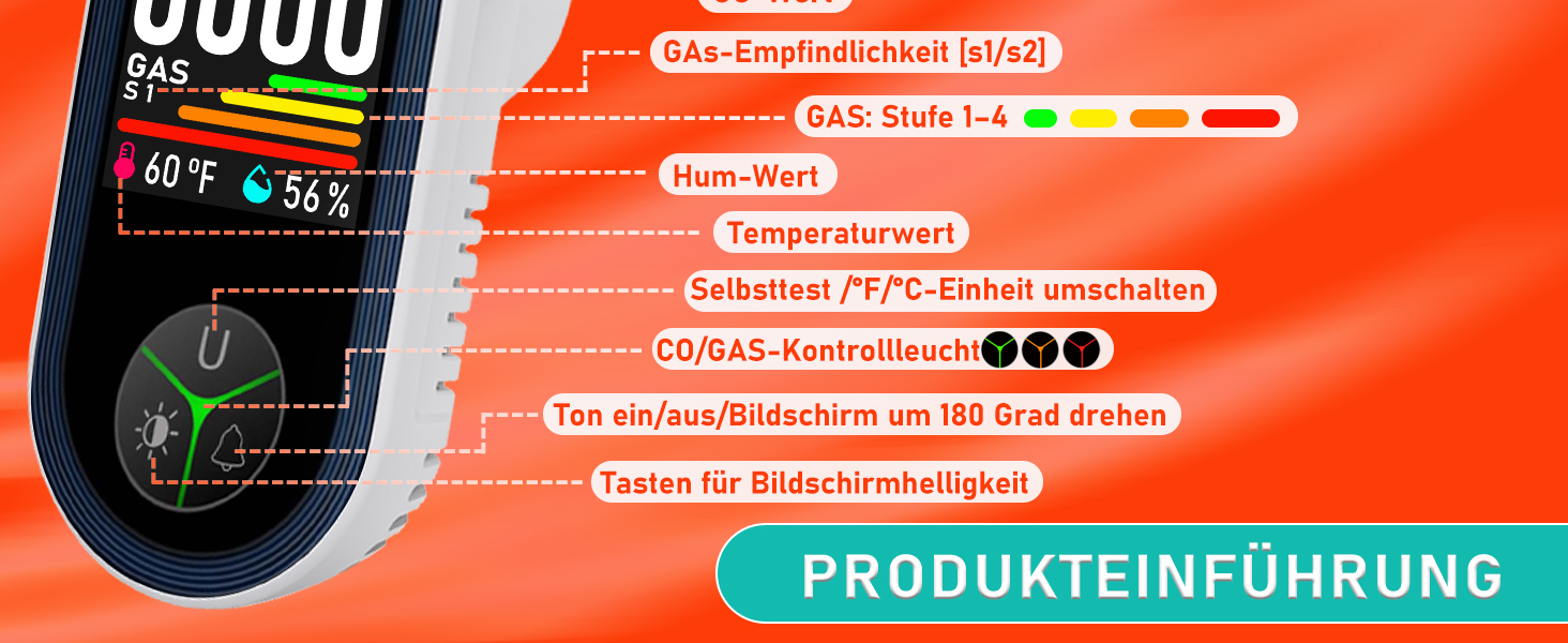 Детектор CO з HD-дисплеєм, візуальним та звуковим сигналом, 3-в-1 (CO, температура, вологість) для кемпінгу та подорожей на автодомі