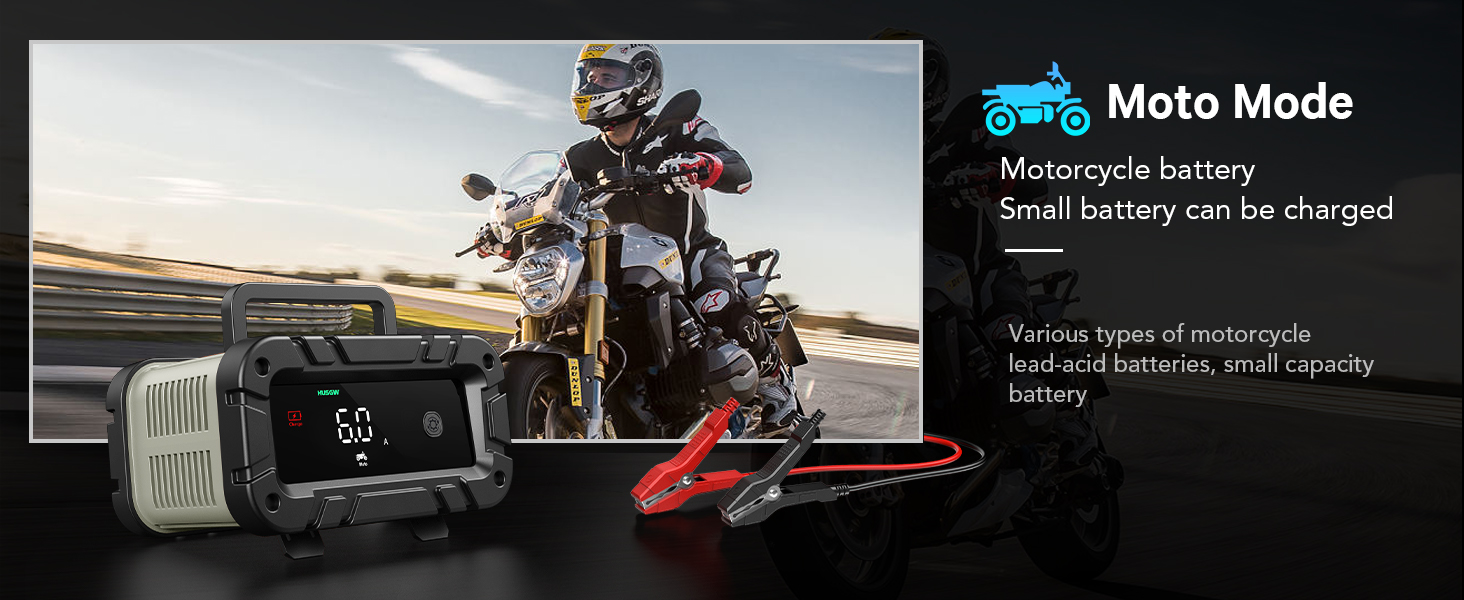 Автоматичний зарядний пристрій для акумуляторів з температурною компенсацією (6A), червоний. Підходить для авто, вантажівок, мотоциклів, газонокосарок, човнів та морських акумуляторів.