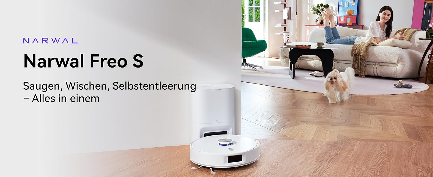 Робот-пилосос NARWAL Freo S з функцією миття підлоги, 8000Pa, 3.5L, LDS-лазерна навігація, керування через додаток, для килимів та шерсті тварин