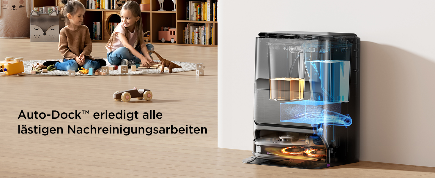 Робот-пилосос EUREKA J12 Ultra з функцією миття підлоги (самостійне очищення, миття та сушка), потужність всмоктування 5000Pa, обертова функція миття, Dual-LiDAR навігація, 3D уникнення перешкод, білий (чорний)