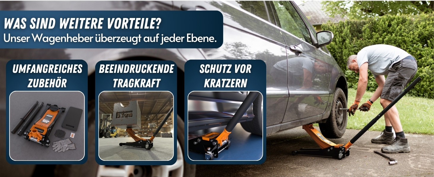 Гідравлічний домкрат Tarpofix® для автомобілів (3т, 85-475мм), низькопрофільний, помаранчевий - Преміум якість