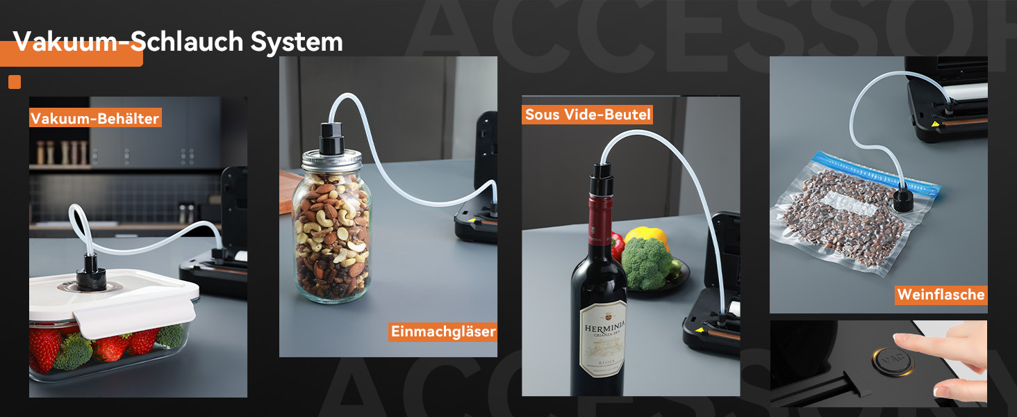 Вакууматор 8-в-1 для продуктів з потужністю 80 КПа, режимами «сухий/вологий», вбудованим різаком та відсіком для пакетів, цифровим таймером, нержавіюча сталь (комплект: шланг, 2 рулони, 11 пакетів)