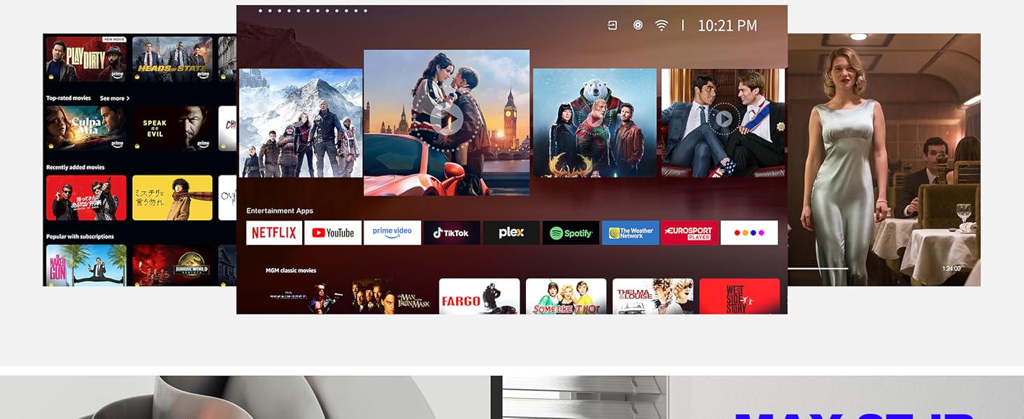 Смарт-проектор VISSPL 4K Home Cinema, 1000 ANSI люмен, WiFi 6, Bluetooth, Autofokus, Trapezoidна корекція, Full HD 1080P для дому та вулиці, Білий