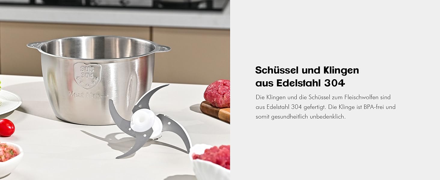 Електричний подрібнювач Zerkleinerer 400W з двома чашами 2л + 2л та двома лезами з нержавіючої сталі для м'яса, овочів, фруктів - білий