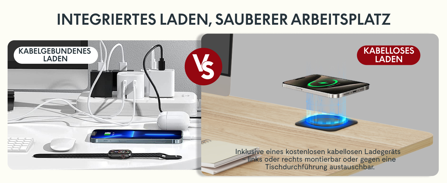 Регульований за висотою стіл Sanodesk з двомоторним приводом та бездротовим зарядним пристроєм 15W, інтегрований, 4 позиції пам'яті, стільниця з масиву акації 110x54 см, до 80 кг, Pro Ahorn