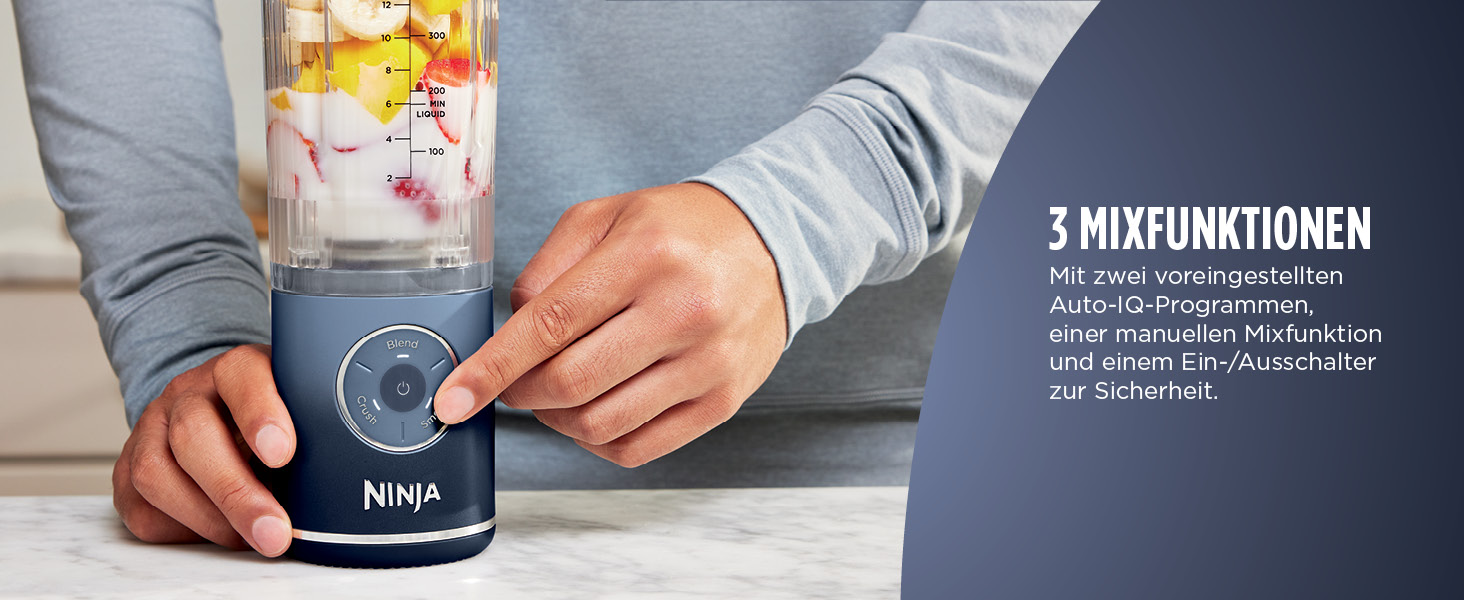 Портативний блендер Ninja Blast Max - 570 мл, акумуляторний, з чашею та кришкою, 3 функції, для смузі та протеїнових коктейлів (Marineblau)