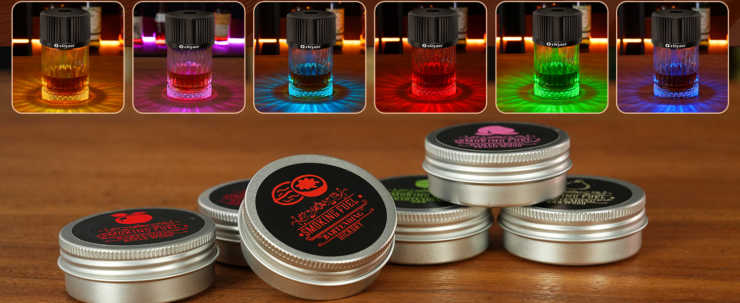 Електричний набір для копчення коктейлів CIRYASR з 6 смаками, RGB підсвітка, для віскі/бурбон, подарунок для чоловіків