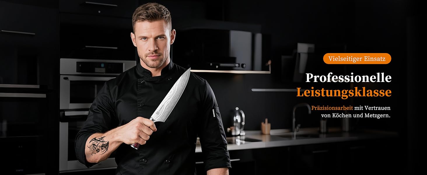 KEEMAKE Ніж кухарський 20см, професійний ніж для кухні з нержавіючої сталі з захистом леза, гострий ніж шеф-кухаря для м'яса, овочів, риби