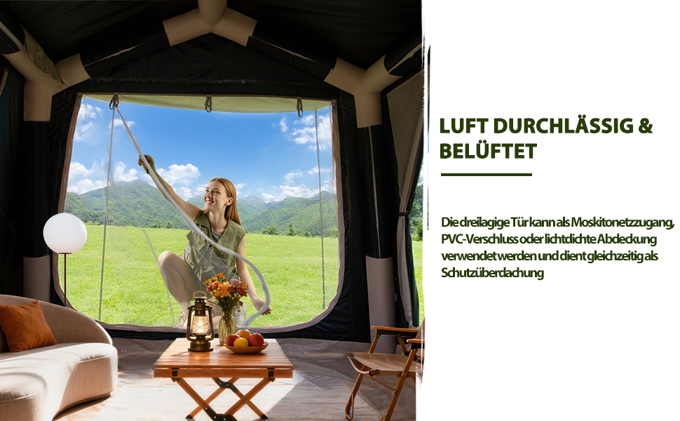 Надувний кемпінговий намет Oxford 420D Glamping для 2-3 осіб з насосом, водонепроникний (3000 мм), всесезонний вітрозахисний намет з москітною сіткою