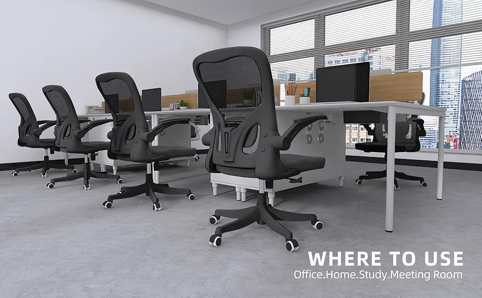 Офісний крісло Monhey з регулюванням висоти, поворотне, з відкидними підлокітниками, дихаюча сітка, регульована підголовник та інтелектуальна підтримка попереку – для дому та офісу (чорний)