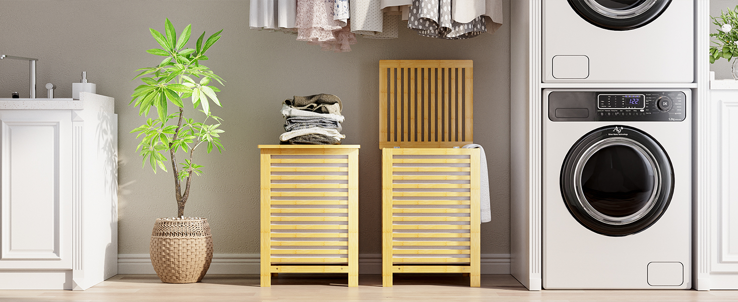 Кошик для білизни з бамбука SMIBUY з кришкою для зберігання одягу, іграшок та рушників (горіх, натуральний)