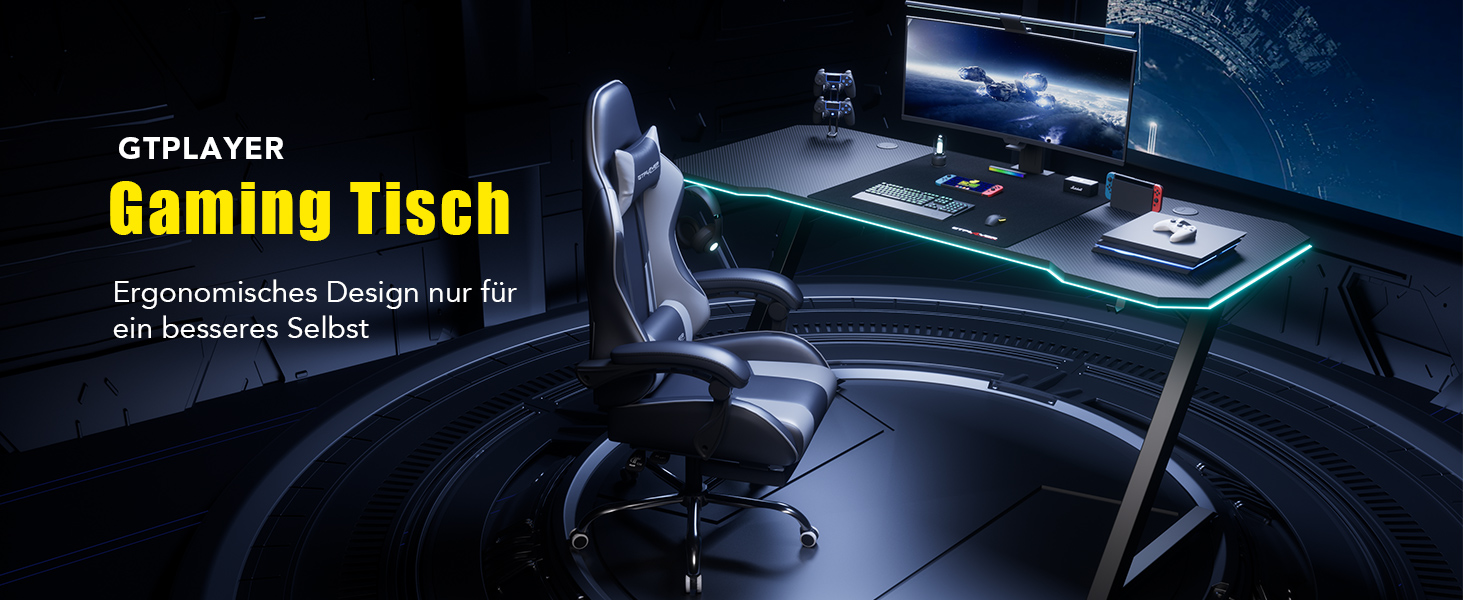 Ігровий стіл GTPLAYER 120x60 см з карбоновою поверхнею та тримачем для навушників