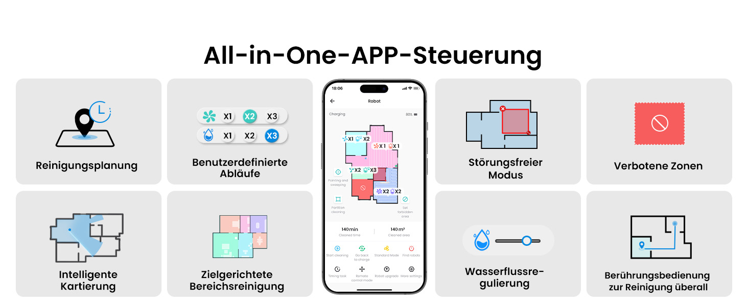Робот-пилосос LEFANT M2 Pro Mondgrau з функцією миття, 5000Pa, LiDAR, 150 хв, розпізнавання килима, керування через додаток/голос, для видалення шерсті тварин, чорний