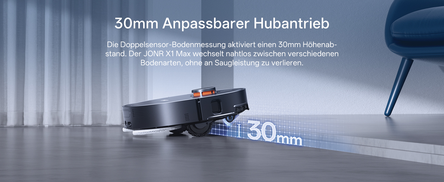 Робот-пилосос JONR X1 Max з функцією миття, 20000 Па, перешкоди 30 мм, миття гарячою водою 75°C, швидке сушіння гарячим повітрям 45°C, уникнення перешкод за допомогою ШІ та 360° навігація