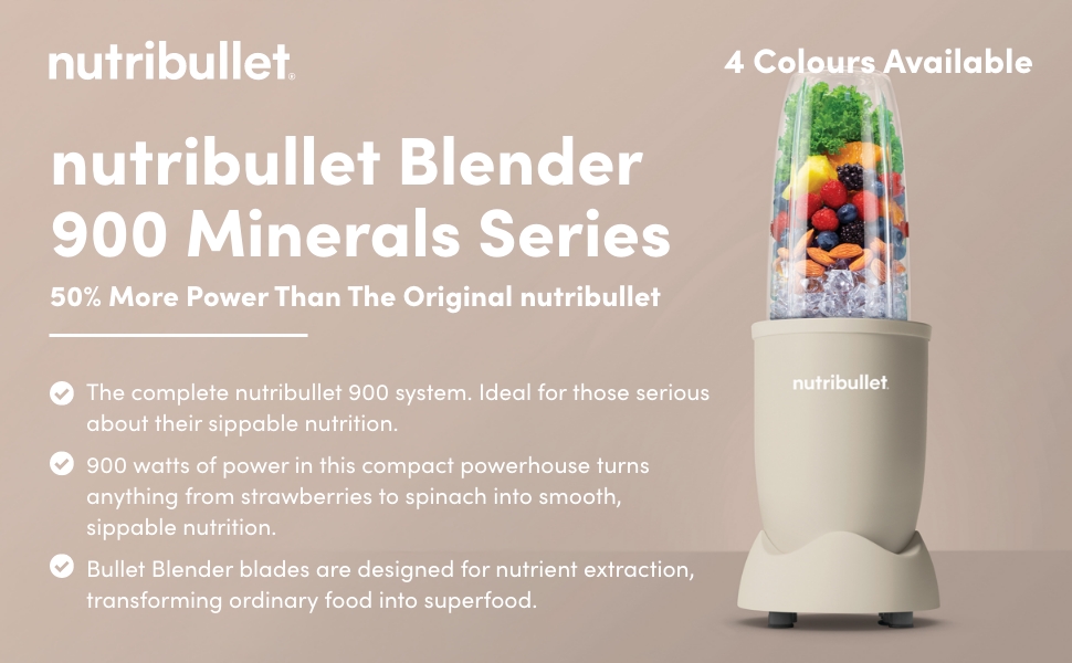 Потужний блендер-екстрактор Nutribullet 900 Series, пісочний матовий (Sand) — набір з 11 предметів для смузі та соків, 25 000 об/хв