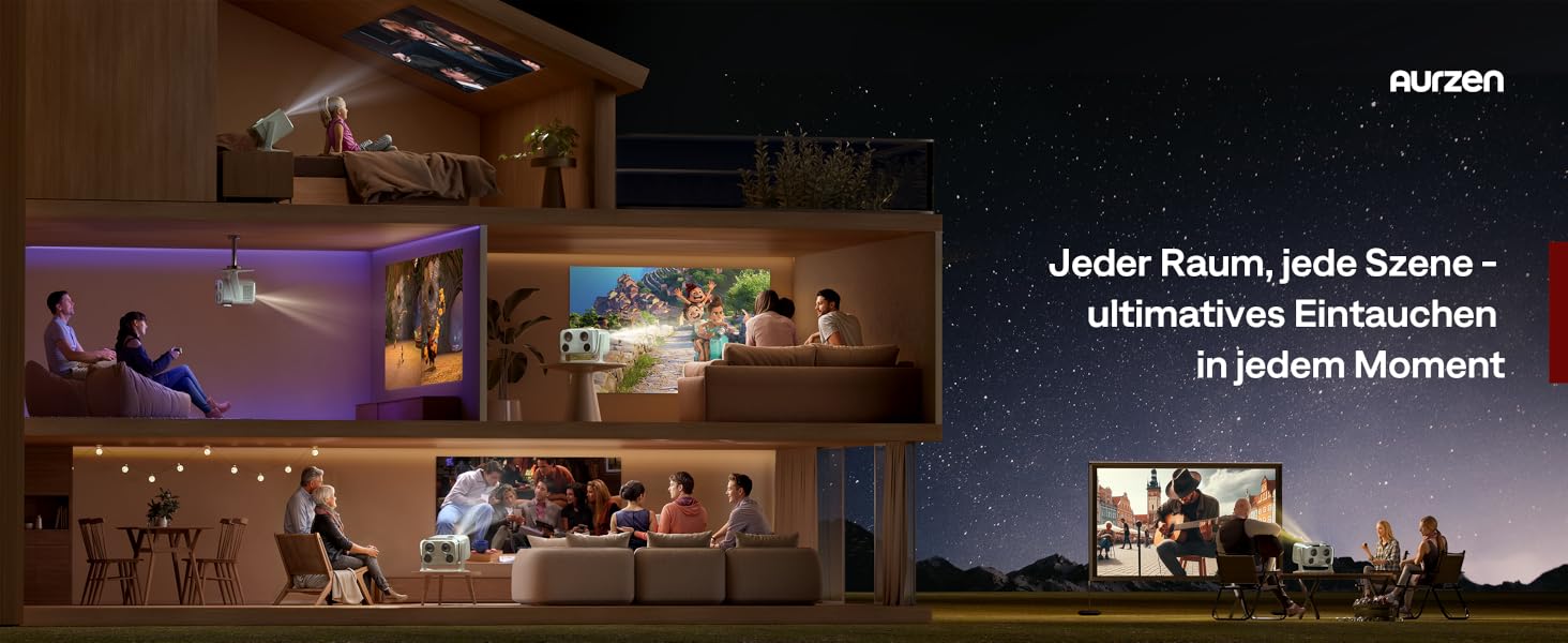 Aurzen Boom Mini 4-в-1 Smart Beamer: проєктор 4K з Google TV, аудіо Dolby 20W, Wi-Fi, Bluetooth, автофокус, корекція трапеції (зелений)